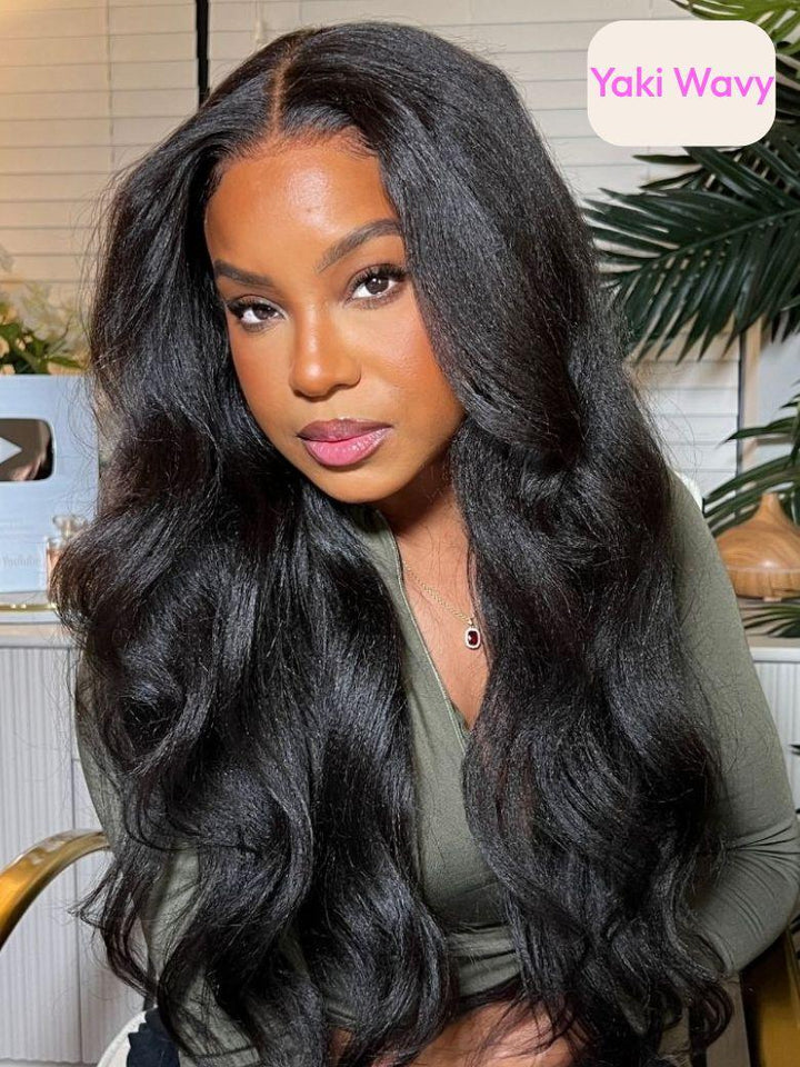 Gina Same UNice Bye Bye Slip Wig 7x5 Glueless Lace Black Yaki Straight Wig With Elastic Drawstring 360 Cozy Hug 150% Density