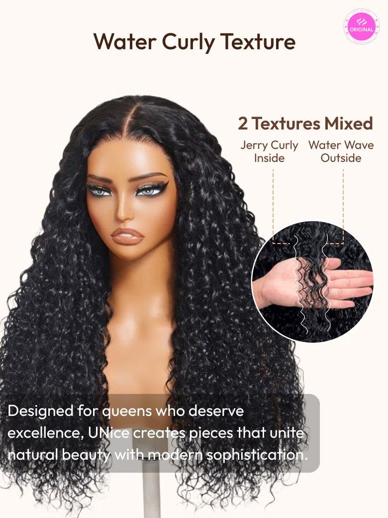 UNice 13x4 Pre-Everything? Lace Frontal Natural Black Bouncy Water Wave Curly Wig Perfect For Summer Look