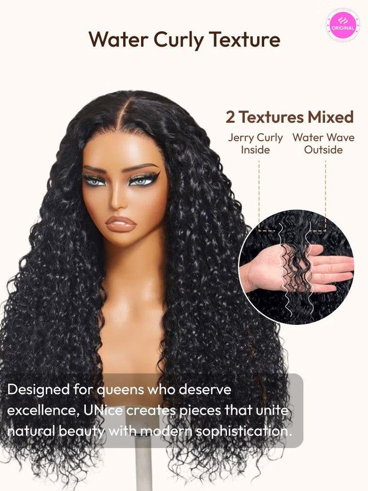 UNice 13x4 Pre-Everything? Lace Frontal Natural Black Bouncy Water Wave Curly Wig Perfect For Summer Look