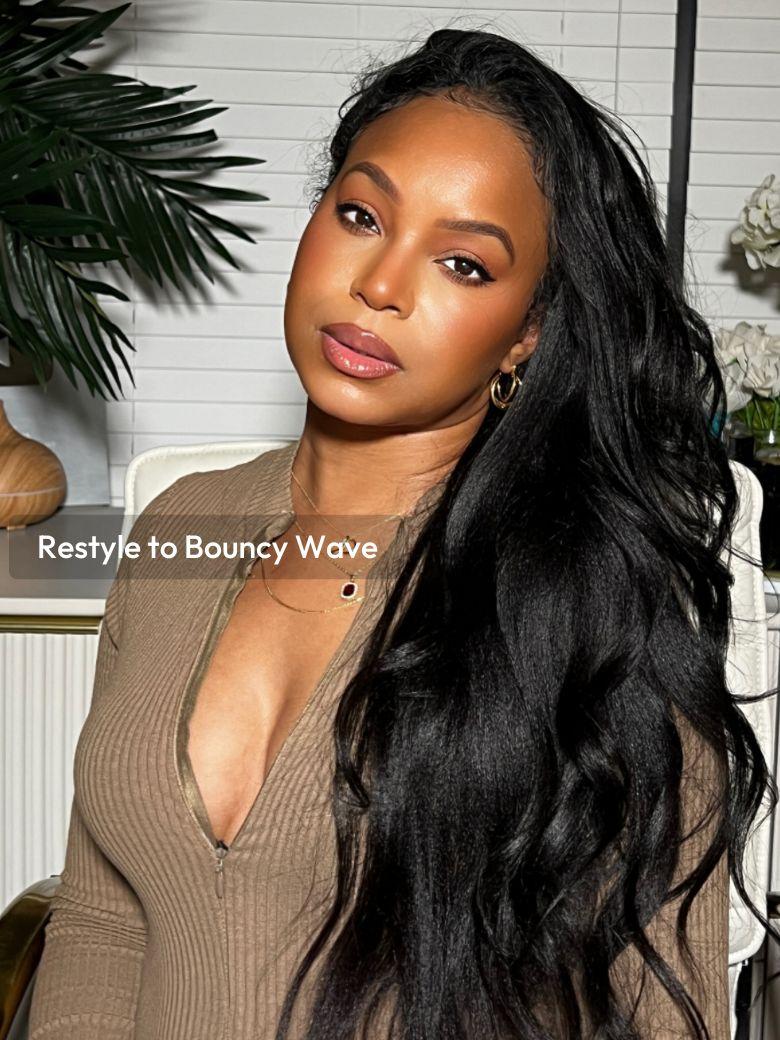 UNice EasiContour? V Part Glueless Yaki Straight Wig With Invisi Drawstring 100% Human Hair 150% & 180% Density