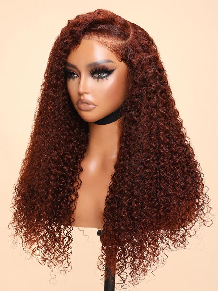 UNice 7x5 Bye-Bye Knots? Wig Glueless Lace Reddish Brown Curly Trendy Color Wig With Bleached Knots