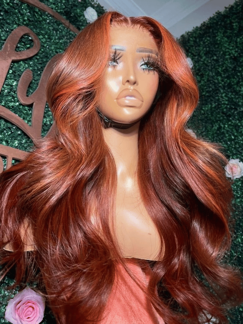 UNice Bye-Bye Knots 7x5 Lace Loose Wave Red Orange Highlights Wig with Face Framing Layers 150% Density