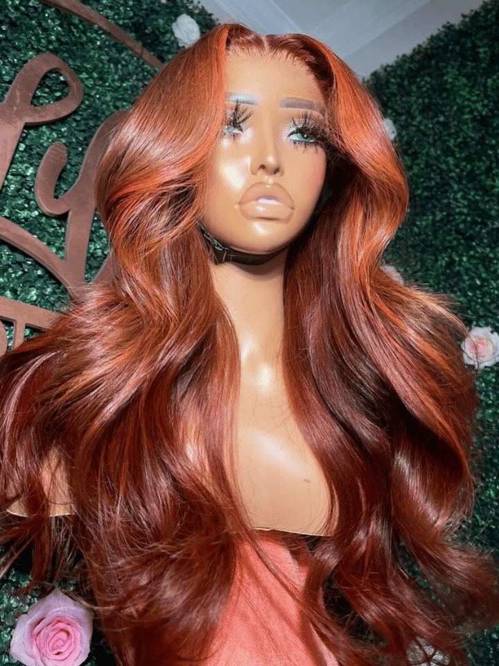 UNice Bye-Bye Knots 7x5 Lace Loose Wave Red Orange Highlights Wig with Face Framing Layers 150% Density