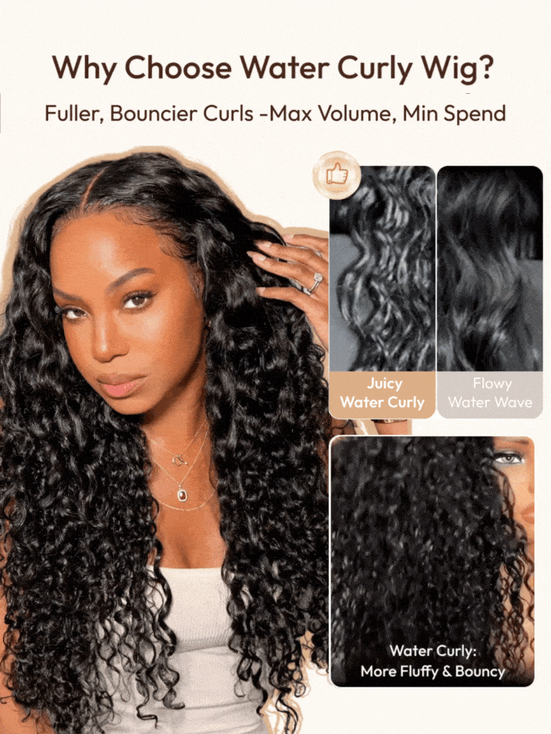 UNice 13x4 Pre-Everything? Lace Frontal Natural Black Bouncy Water Wave Curly Wig Perfect For Summer Look