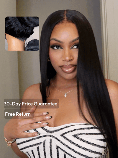 UNice Bye Bye Knots Wig 7x5 Glueless Lace Black Yaki Straight Wig With Elastic Drawstring 360 Cozy Hug 150% Density