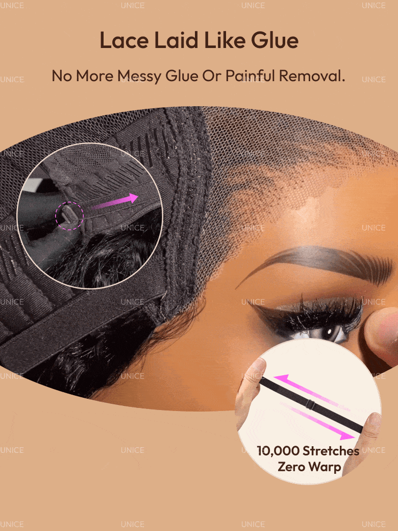 UNice Bye-Bye Slip? Wig Black Water Wave Flexible Mesh Cap Wig with Secure Silicone Strips and Drawstring