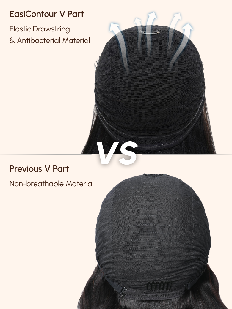 UNice EasiContour V Part Glueless Kinky Straight Natural Black Wig