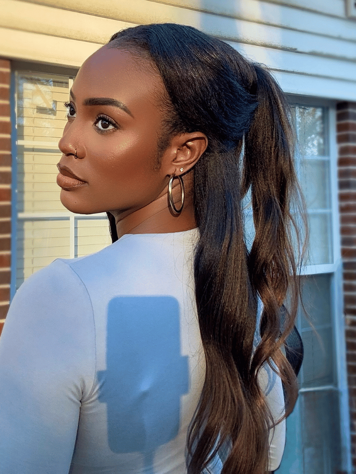 UNice EasiContour V Part Black to Chestnut Brown Ombre Yaki Wig With Invisi Drawstring