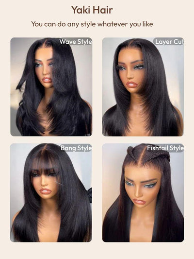UNice Bye Bye Knots Wig 7x5 Glueless Lace Black Yaki Straight Wig With Elastic Drawstring 360 Cozy Hug 150% Density
