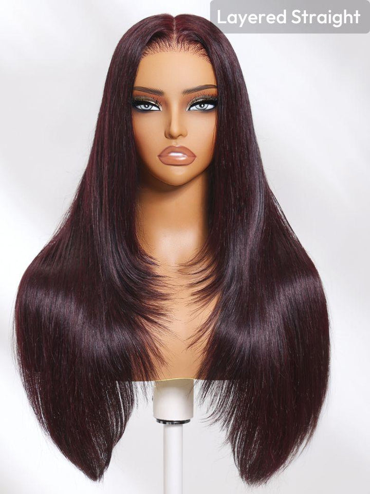 UNice 7x5 Bye-Bye Knots? & 13x4 Pre-Everything? Lace Frontal Black Cherry Layered Straight Wig