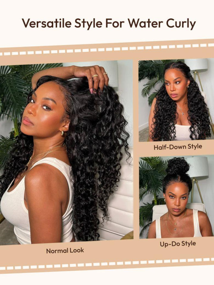 UNice 13x4 Pre-Everything? Lace Frontal Natural Black Bouncy Water Wave Curly Wig Perfect For Summer Look