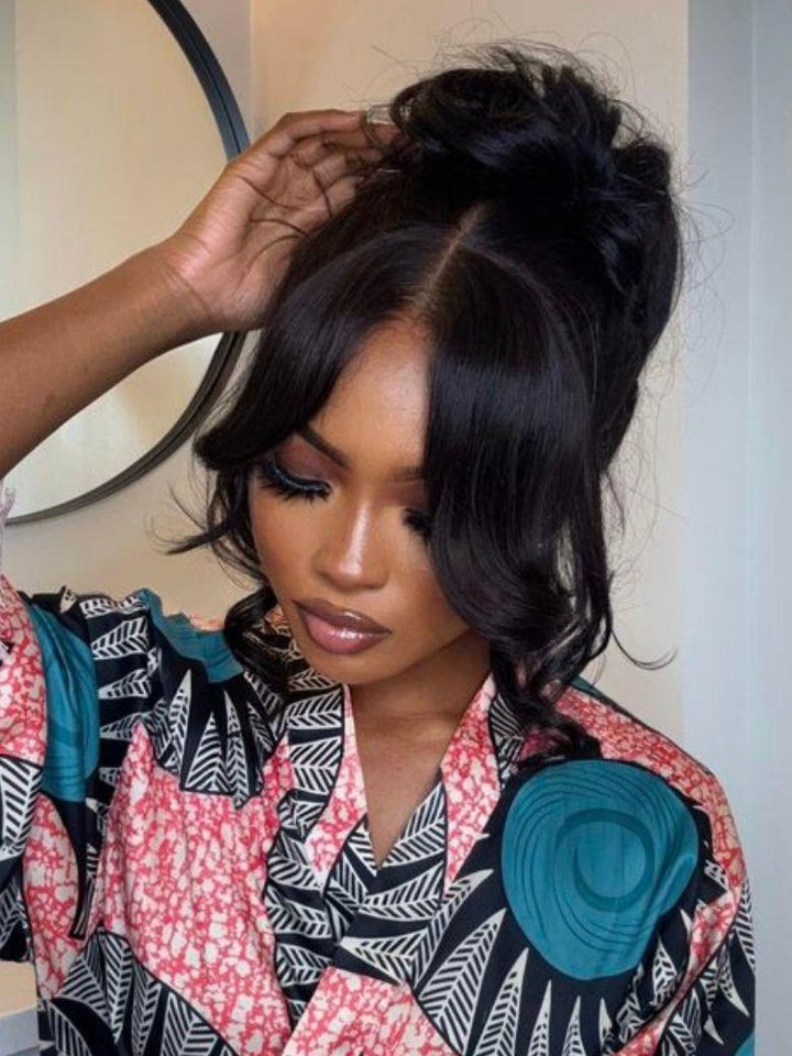 UNice HD Real Scalp? Wig 13x4 Invisible Lace Frontal Body Wave Black Wig & Wig With Face Framing Curtain Bangs With Invisi Drawstring