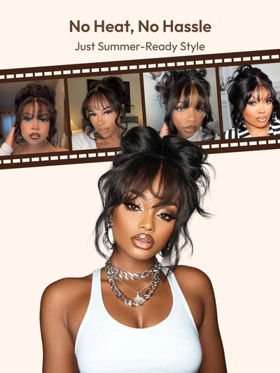 UNice 7x5 Bye-Bye Knots? & 13x4 Pre-Everything? Lace Frontal Black Fluffy Natural Loose Wave Curtain Bangs Wig