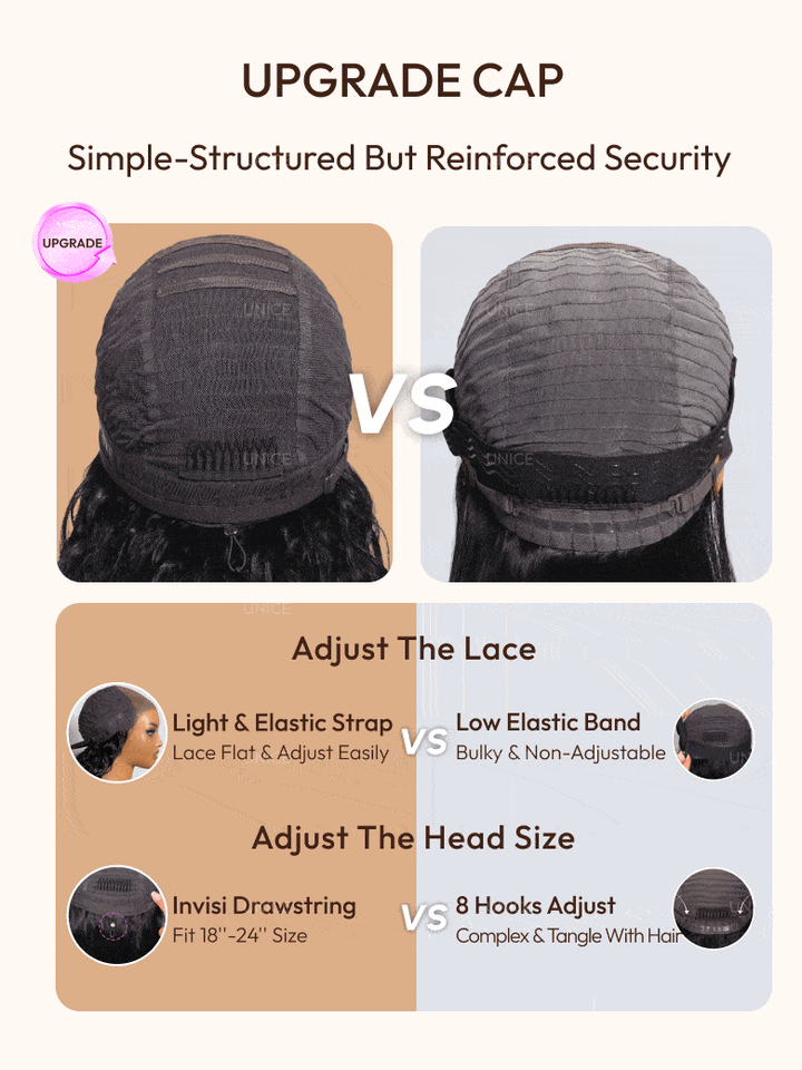 UNice Bye-Bye Slip? Wig Black Water Wave Flexible Mesh Cap Wig with Secure Silicone Strips and Drawstring