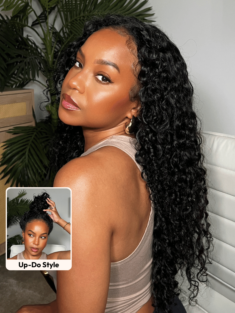 UNice InvisiBlend? V Part Bouncy Water Wave Curly Seamless Blending Wig With Drawstring 150% Density Protect Your Natural Hair