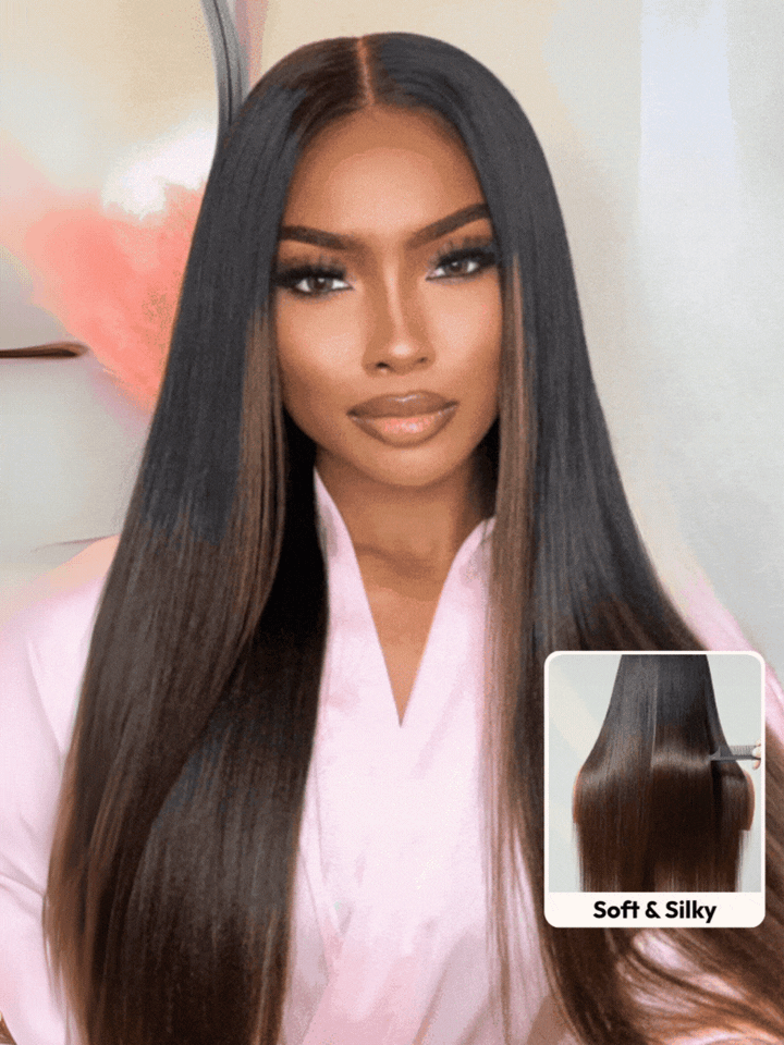 UNice Bye-Bye Knots 7x5 Lace Black to Chestnut Brown Ombre Yaki Straight Wig With Invisi Drawstring & Loose Wave Wig