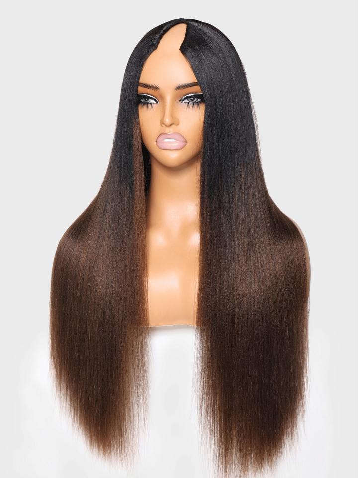 UNice EasiContour V Part Black to Chestnut Brown Ombre Yaki Wig With Invisi Drawstring