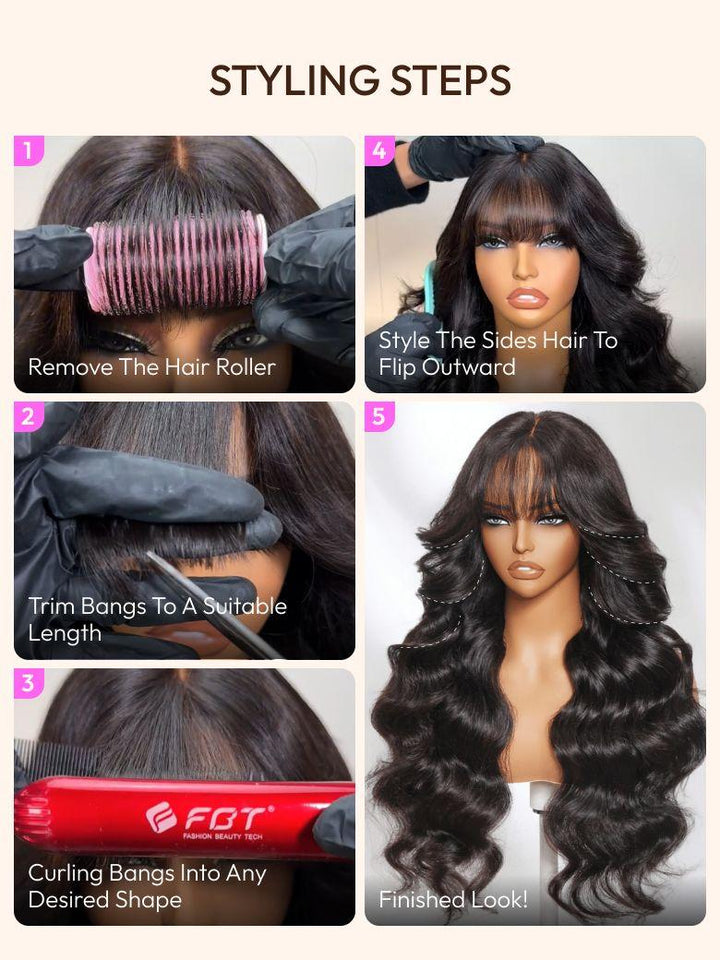UNice 7x5 Bye-Bye Knots? & 13x4 Pre-Everything? Lace Frontal Black Fluffy Natural Loose Wave Curtain Bangs Wig