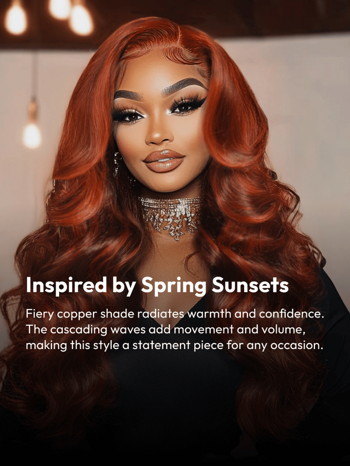 UNice Bye-Bye Knots 7x5 Lace Loose Wave Red Orange Highlights Wig with Face Framing Layers 150% Density