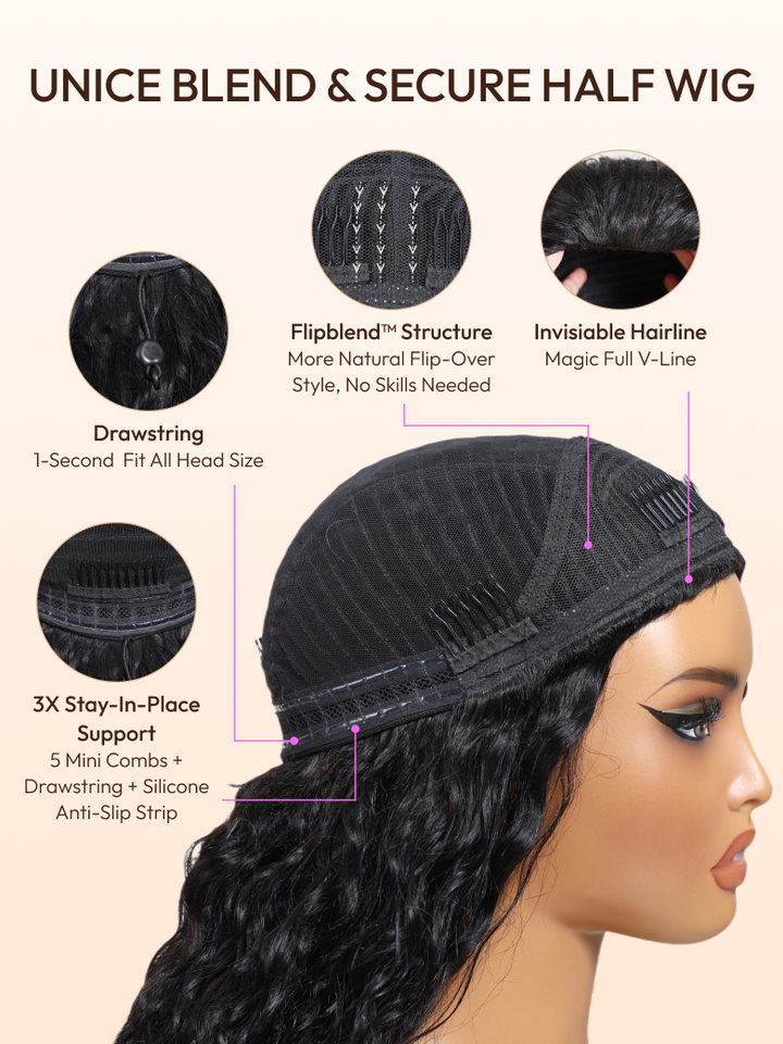 UNice Blend & Secure Half Wig Water Wave With Glueless Drawstring