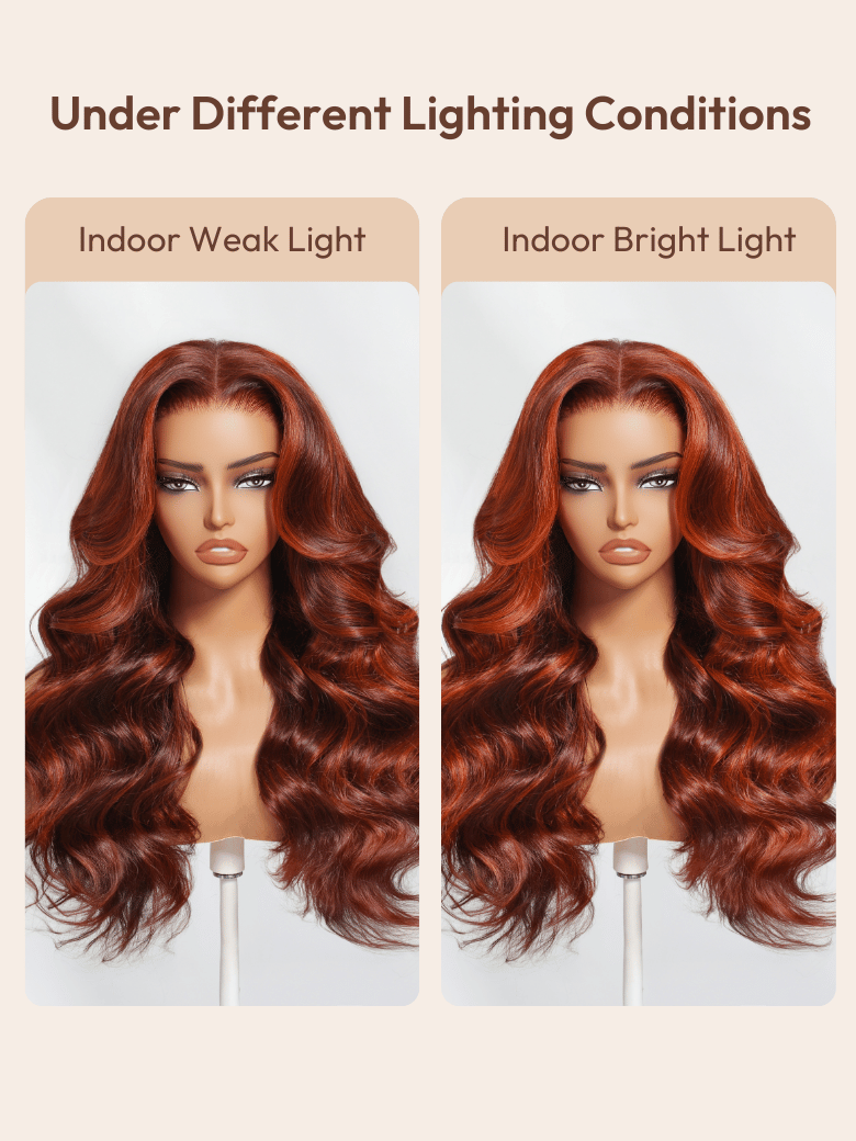 UNice Bye-Bye Knots 7x5 Lace Loose Wave Red Orange Highlights Wig with Face Framing Layers 150% Density