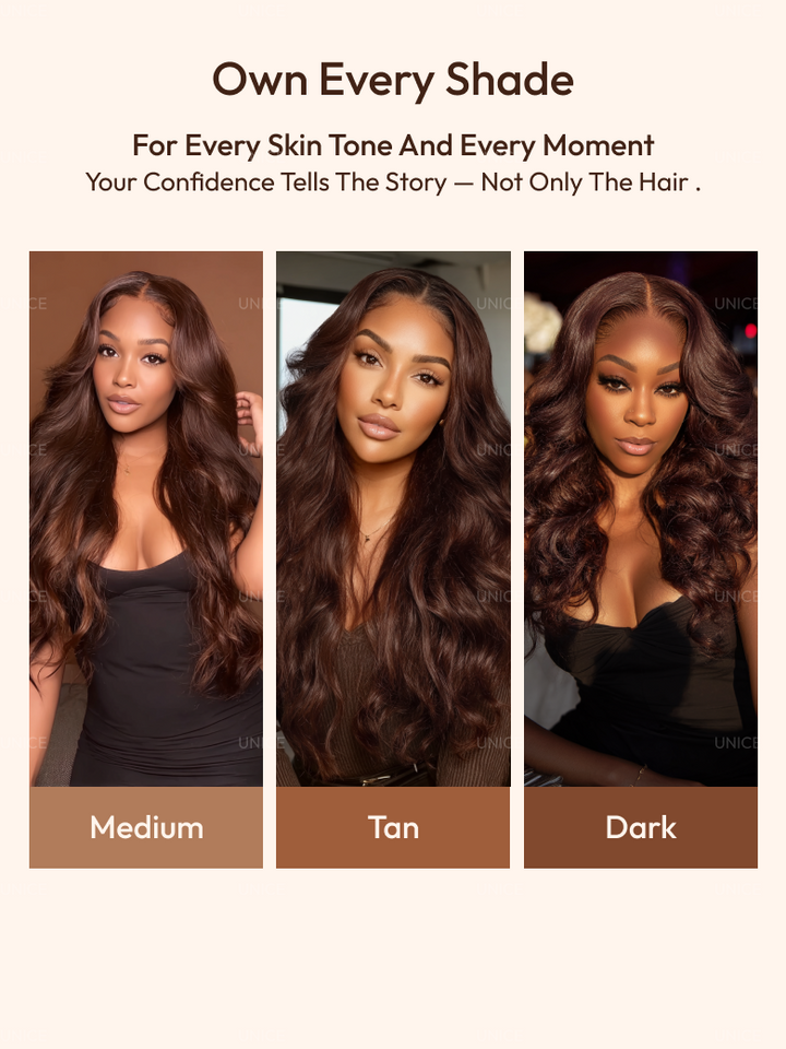 UNice Auburn Brown13x4 Pre-Everything™ Lace Frontal Loose Wave 100% Human Hair Wig with Invisi Drawstring & Face Framing Layers 150% Density