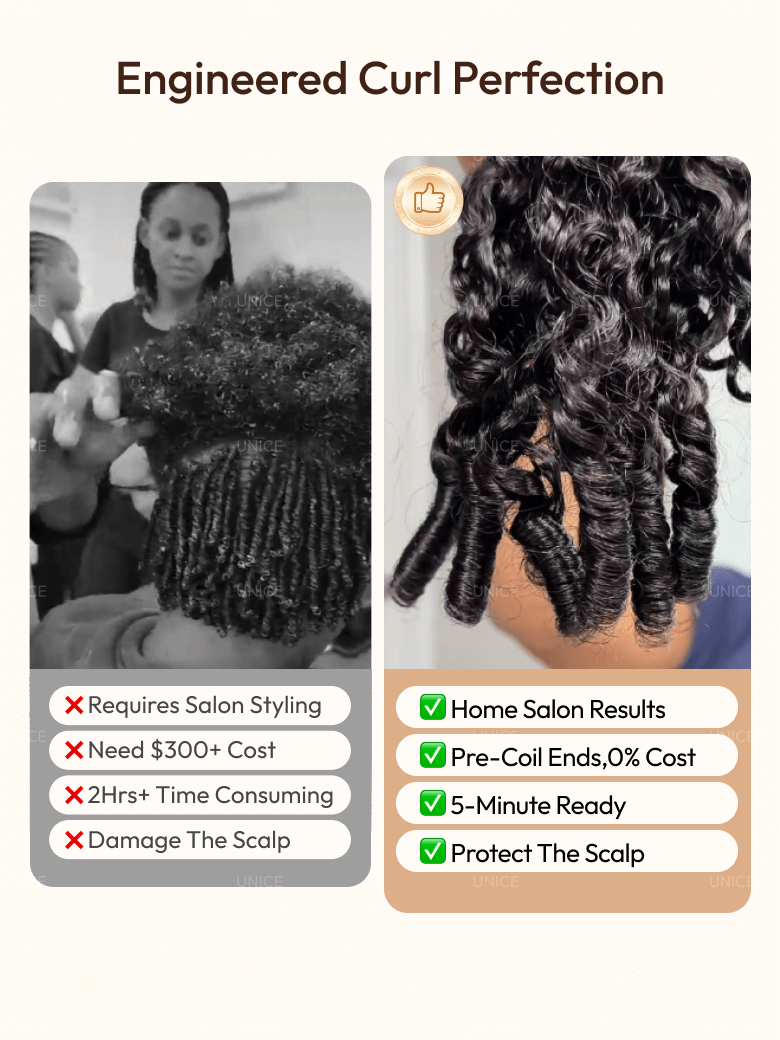 UNice Bye-Bye Knots 7x5 Lace Curly Texture Wig With Finger Coil Ends