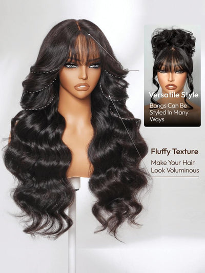 UNice 7x5 Bye-Bye Knots? & 13x4 Pre-Everything? Lace Frontal Black Fluffy Natural Loose Wave Curtain Bangs Wig