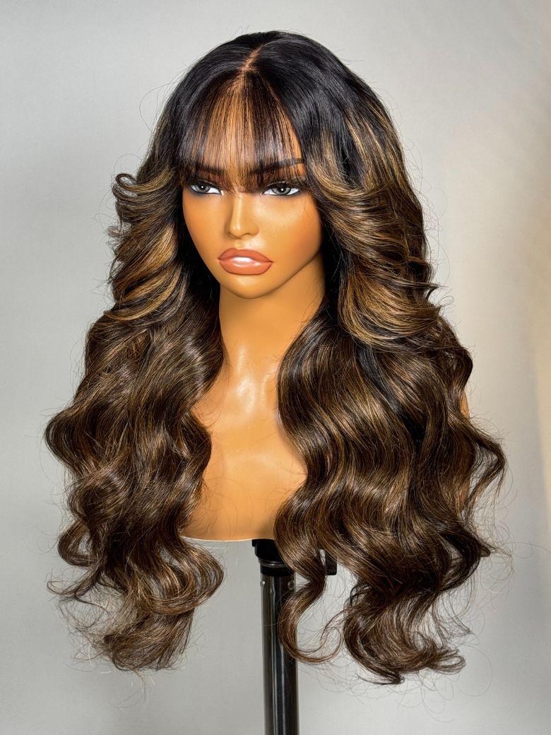 UNice 7x5 Bye-Bye Knots? & 13x4 Pre-Everything? Lace Frontal Black Fluffy Natural Loose Wave Curtain Bangs Wig