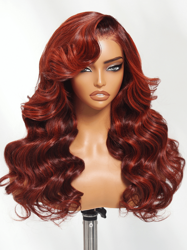 UNice Bye-Bye Knots 7x5 Lace Loose Wave Red Orange Highlights Wig with Face Framing Layers 150% Density