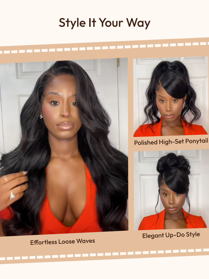 UNice 13x4 Pre-Everything Wig With Loose Wave Face-Framing Layers And Side-Swept Bangs With Drawstring