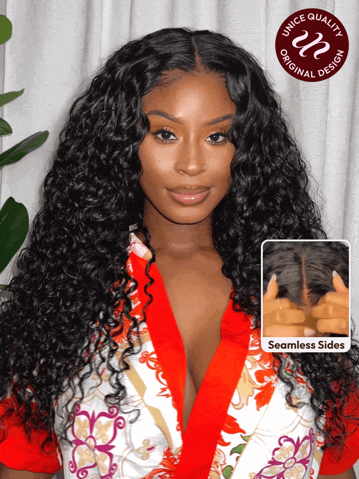 UNice 13x4 Pre-Everything? Lace Frontal Natural Black Bouncy Water Wave Curly Wig Perfect For Summer Look