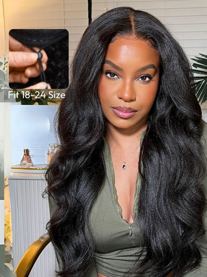 UNice EasiContour? V Part Glueless Yaki Straight Wig With Invisi Drawstring 100% Human Hair 150% & 180% Density