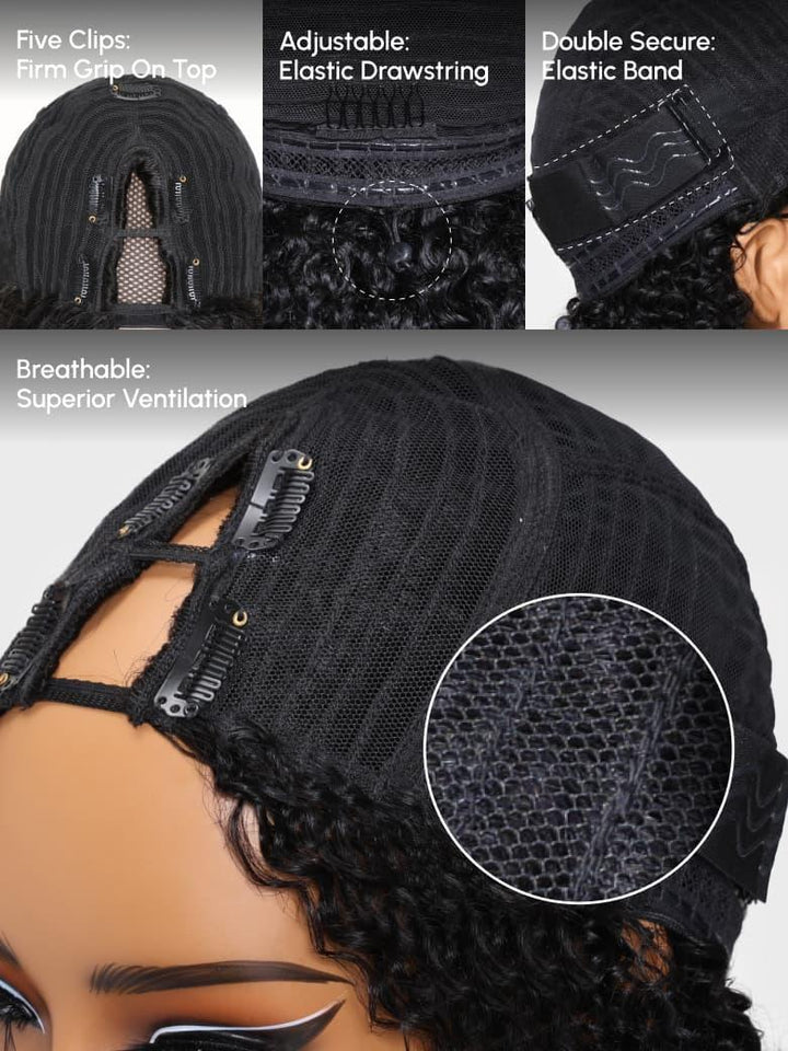 UNice EasiContour V Part Glueless Kinky Straight Natural Black Wig