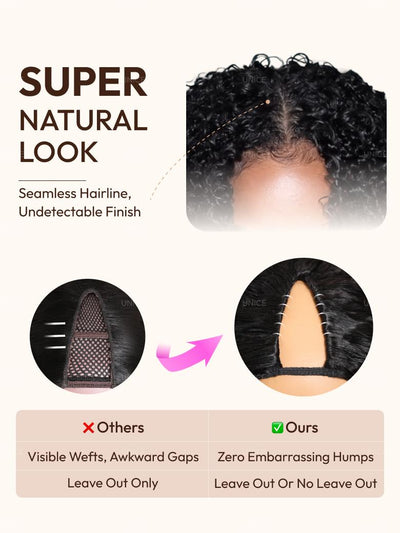 UNice EasiContour? V Part Minimal Glueless Curly Glueless Wig With Invisi Drawstring 100% Human Hair 150% Density
