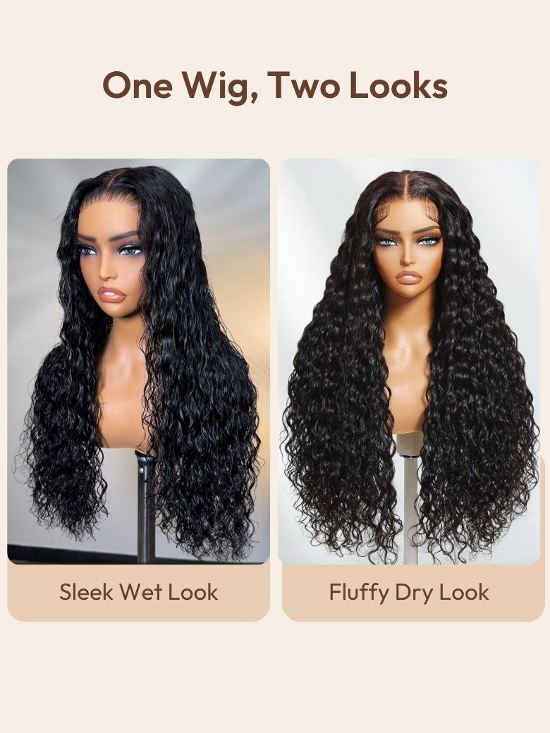 UNice 7x5 Bye-Bye Knots? & 13x4 Pre-Everything? Pull And Go Wig Glueless Wet & Wavy Water Wave With Invisi Drawstring With Free Baby Hair