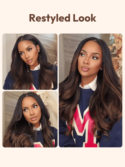 UNice EasiContour V Part Black to Chestnut Brown Ombre Yaki Wig With Invisi Drawstring