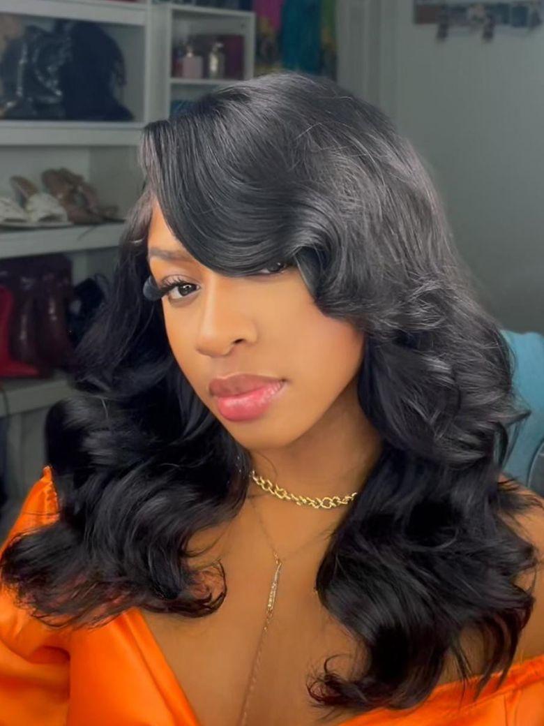 UNice Bye-Bye Slip? Wig Feathered Layer Side Part 200% Density Wig with Secure Silicone Strips and Drawstring