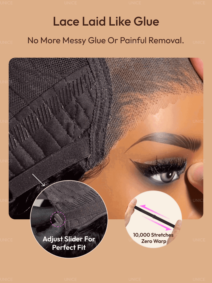 UNice 7x5 Bye-Bye Knots? & 13x4 Pre-Everything? &HD Lace Pull And Go Wig Glueless Wet & Wavy Water Wave With Invisi Drawstring With Free Baby Hair