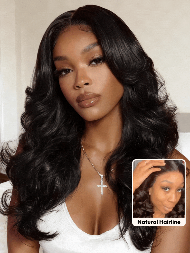 UNice 100% Human Hair Butterfly Cut 180% Density Bye-Bye Knots™ 7x5 Lace Body Curls Wig with Feathered Layers & Invisi Drawstring