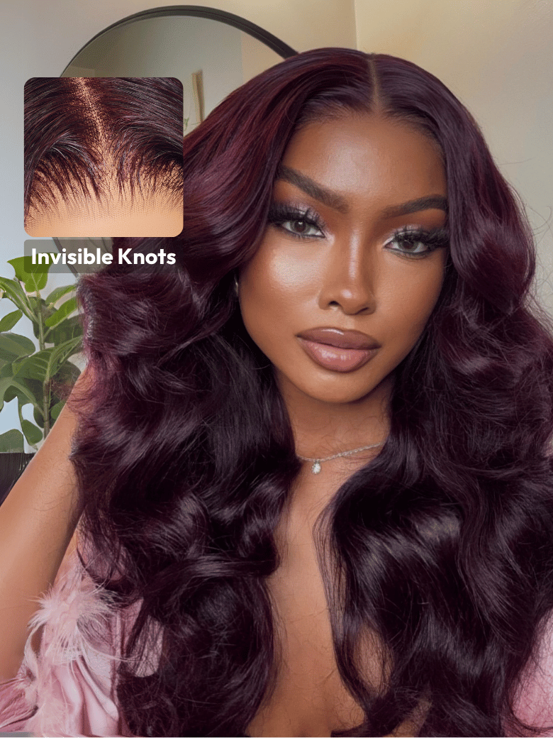 UNice 7x5 Bye-Bye Knots? & 13x4 Pre-Everything? Lace Frontal Purple Black Cherry Layered Straight & Loose Wave With Invisi Drawstring Wig