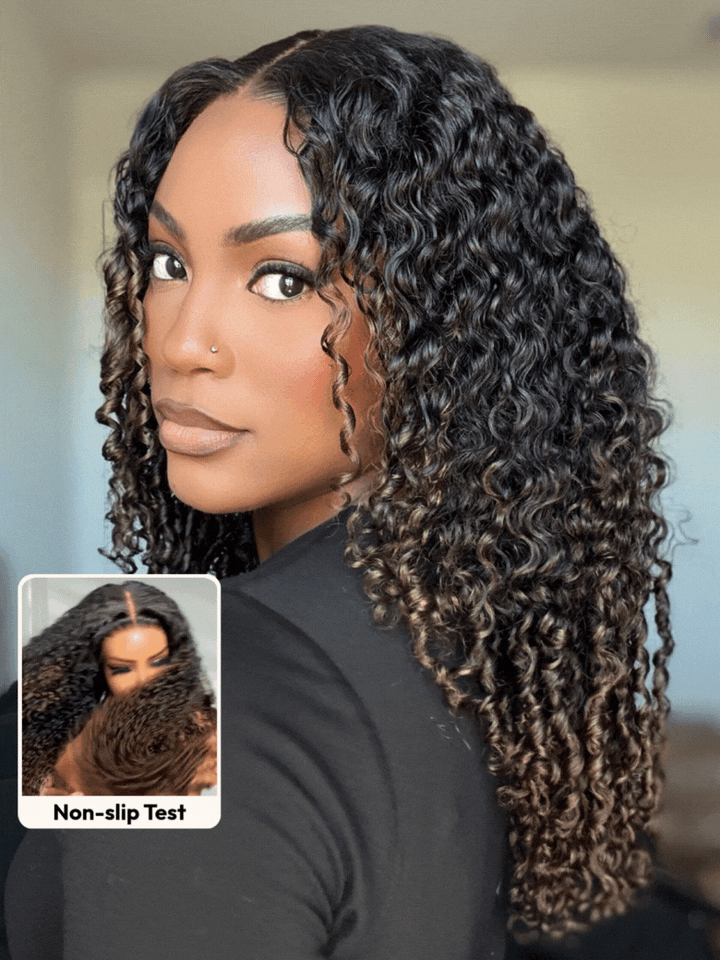 UNice Mixed Texture Bye-Bye Knots™ 7x5 Lace Natural Black Jerry Curly Wig with Defined Finger Coil Ends