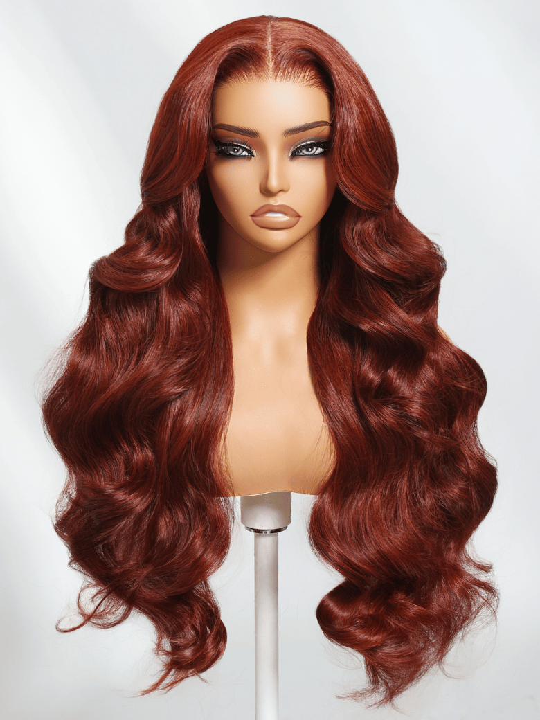 UNice 7x5 Bye Bye Knots Wig Glueless Lace Reddish Brown Body Wave Bleached Knots Wig