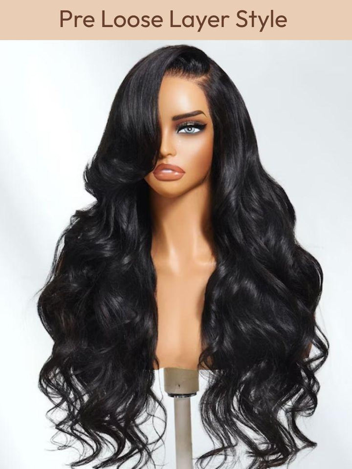UNice Bye-Bye Slip? Wig Feathered Layer Side Part 200% Density Wig with Secure Silicone Strips and Drawstring