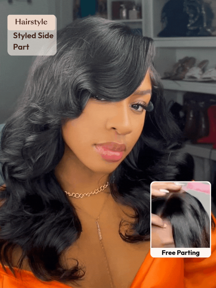 UNice Butterfly Cut 180% Density 100% Human Hair Bye-Bye Knots™ 7x5 Lace Body Curls Wig with Feathered Layers & Invisi Drawstring