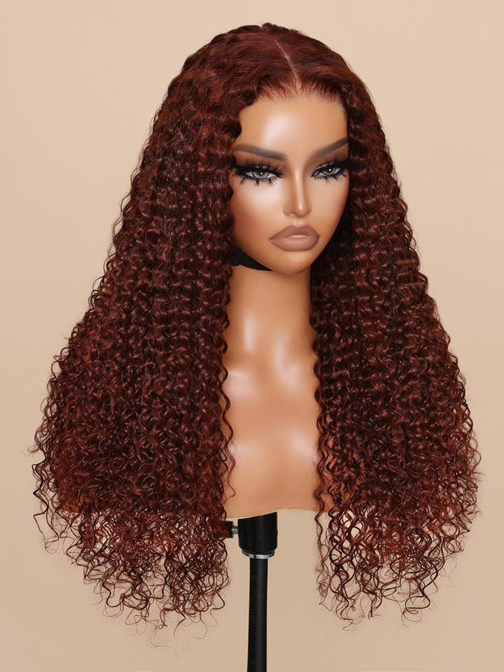 UNice 7x5 Bye-Bye Knots? Wig Glueless Lace Reddish Brown Curly Trendy Color Wig With Bleached Knots