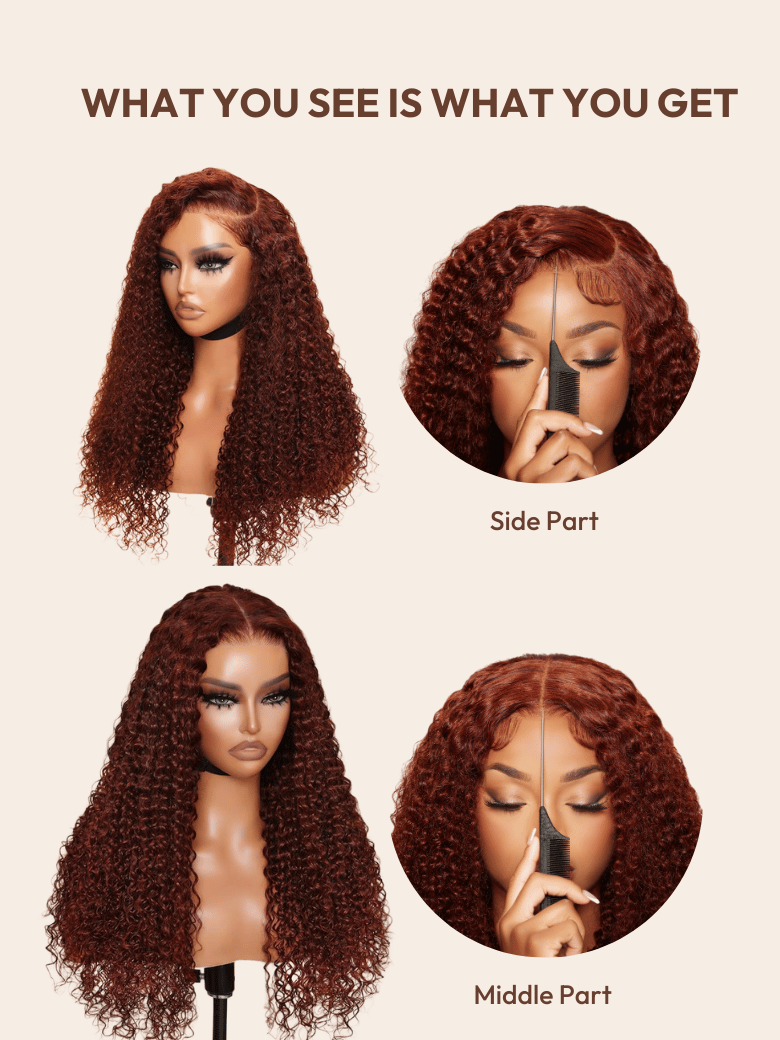 UNice 7x5 Bye-Bye Knots? Wig Glueless Lace Reddish Brown Curly Trendy Color Wig With Bleached Knots
