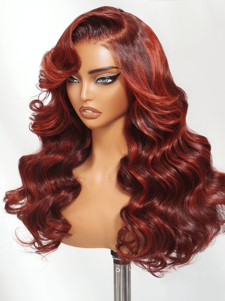 UNice Bye-Bye Knots 7x5 Lace Loose Wave Red Orange Highlights Wig with Face Framing Layers 150% Density