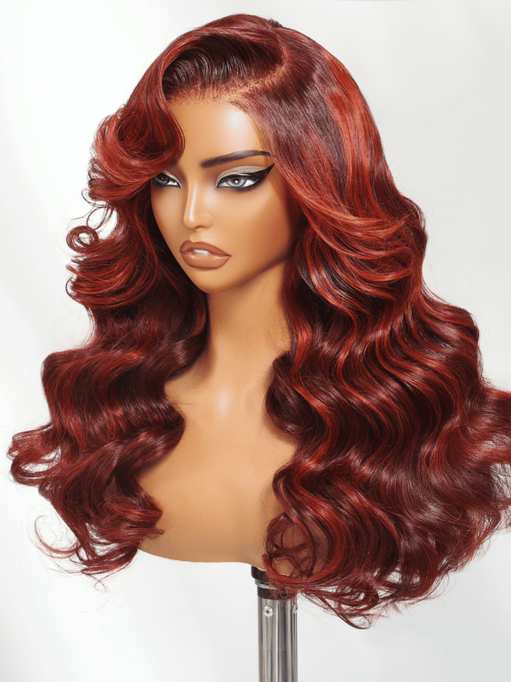 UNice Bye-Bye Knots 7x5 Lace Loose Wave Red Orange Highlights Wig with Face Framing Layers 150% Density