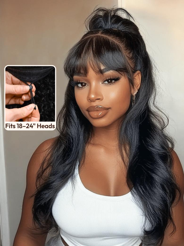 UNice 7x5 Bye-Bye Knots? & 13x4 Pre-Everything? Lace Frontal Black Fluffy Natural Loose Wave Curtain Bangs Wig